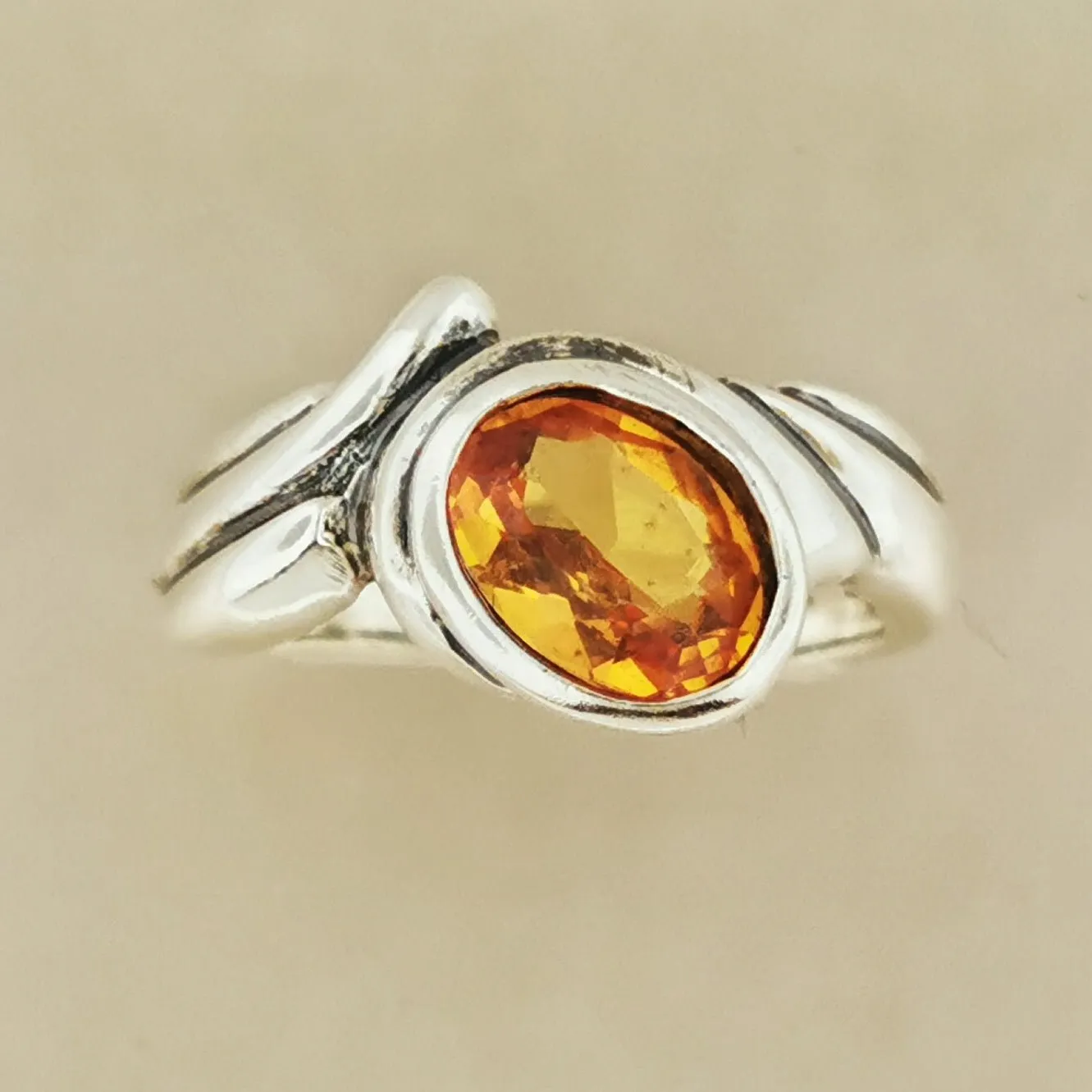 Freeform Geometric Ring with Birthstone in Sterling Silver