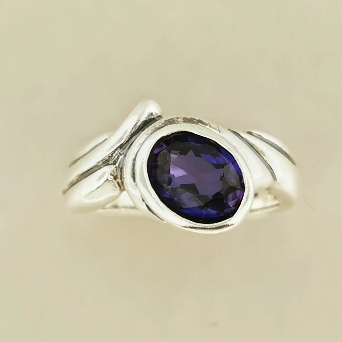 Freeform Geometric Ring with Birthstone in Sterling Silver