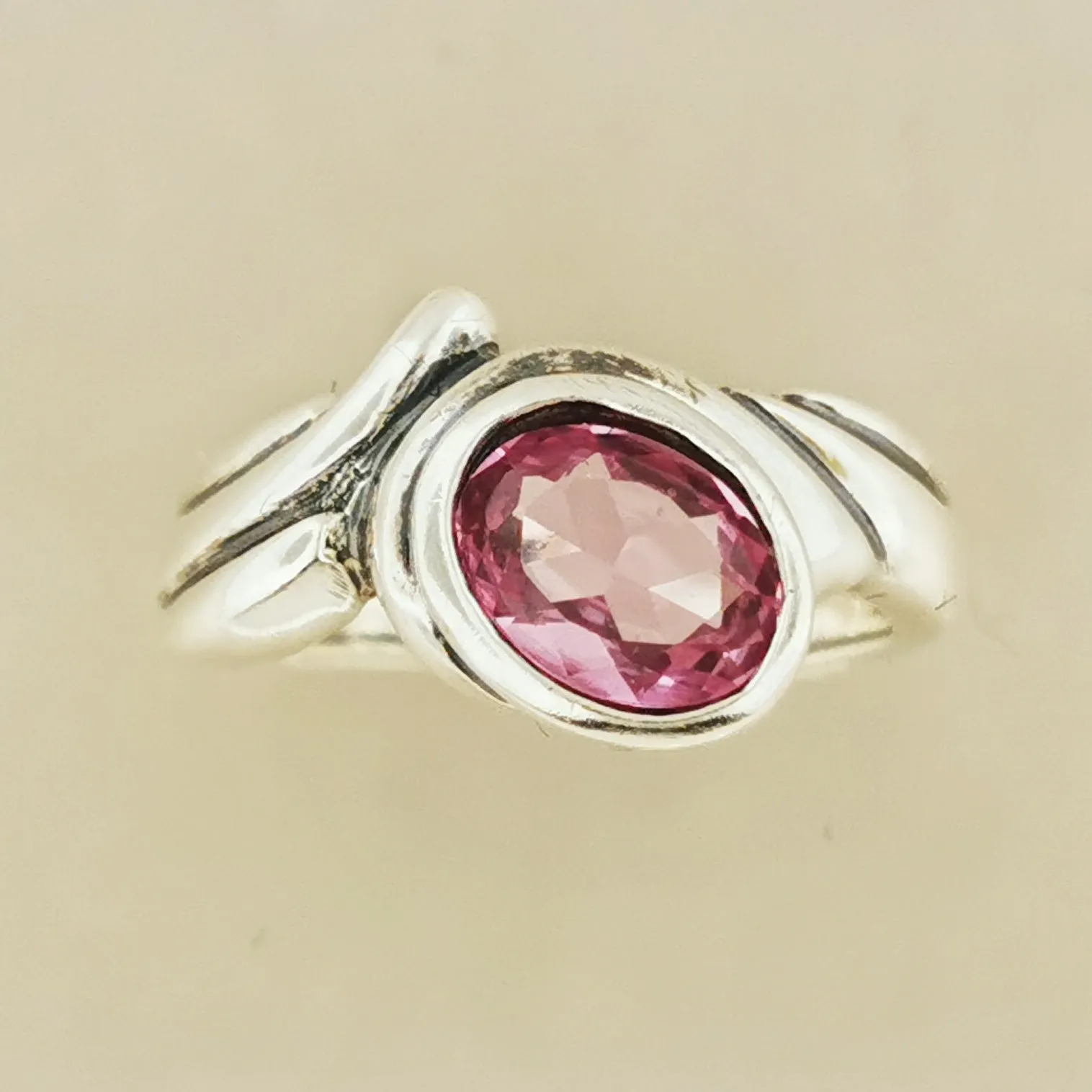 Freeform Geometric Ring with Birthstone in Sterling Silver