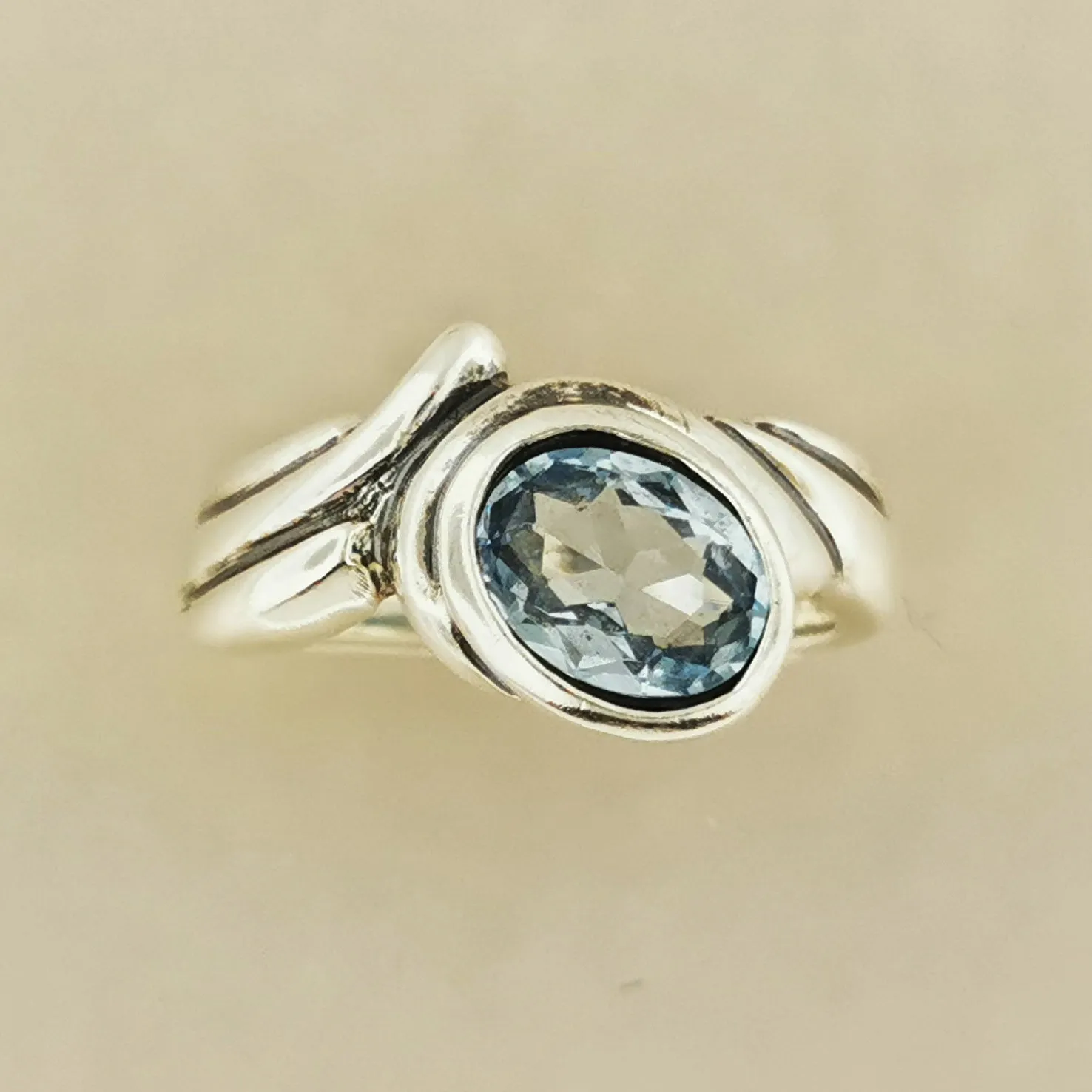 Freeform Geometric Ring with Birthstone in Sterling Silver