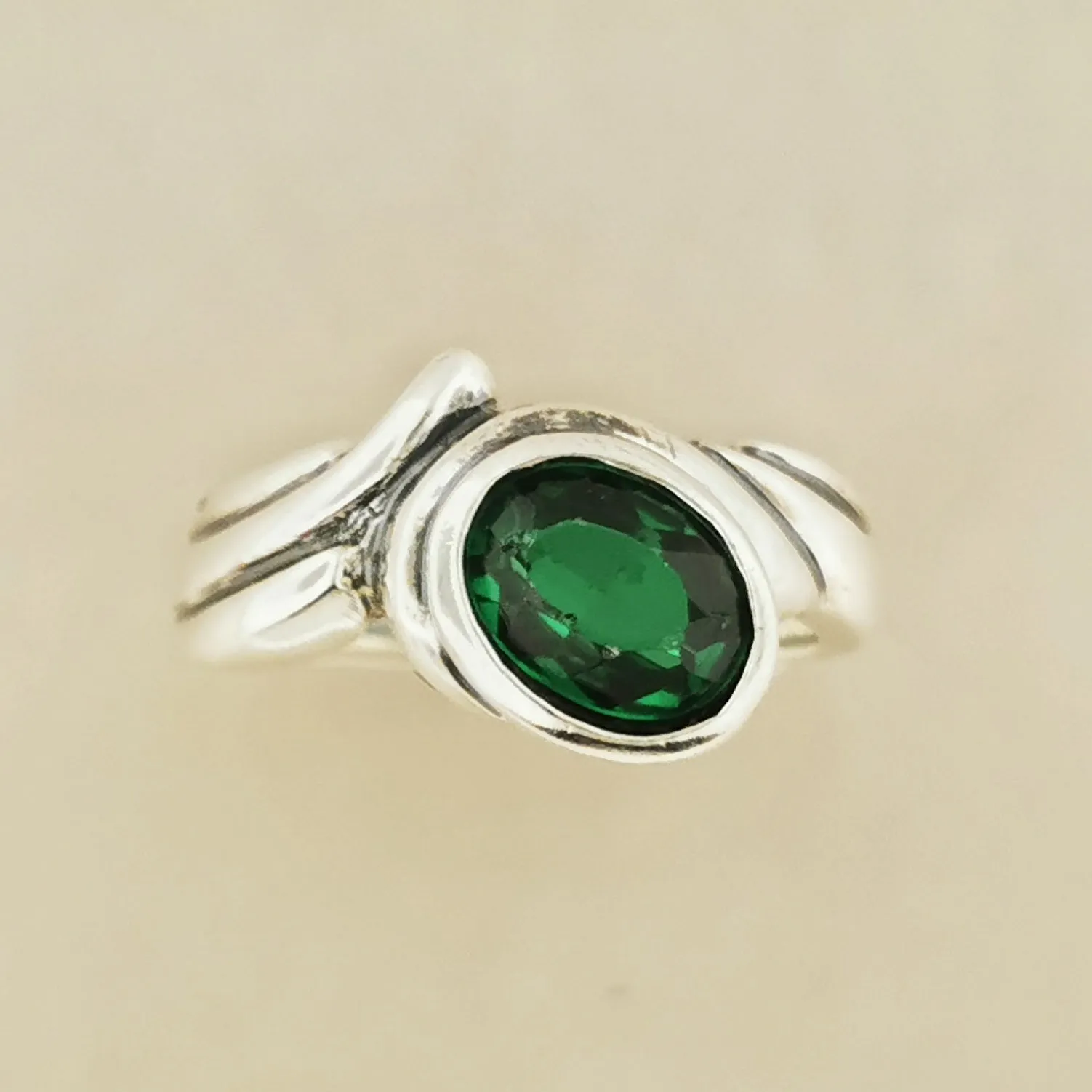Freeform Geometric Ring with Birthstone in Sterling Silver