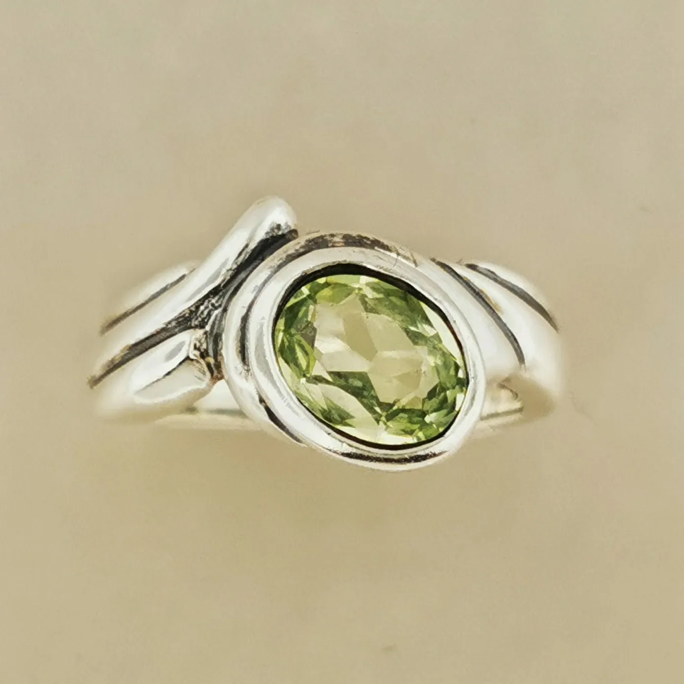 Freeform Geometric Ring with Birthstone in Sterling Silver