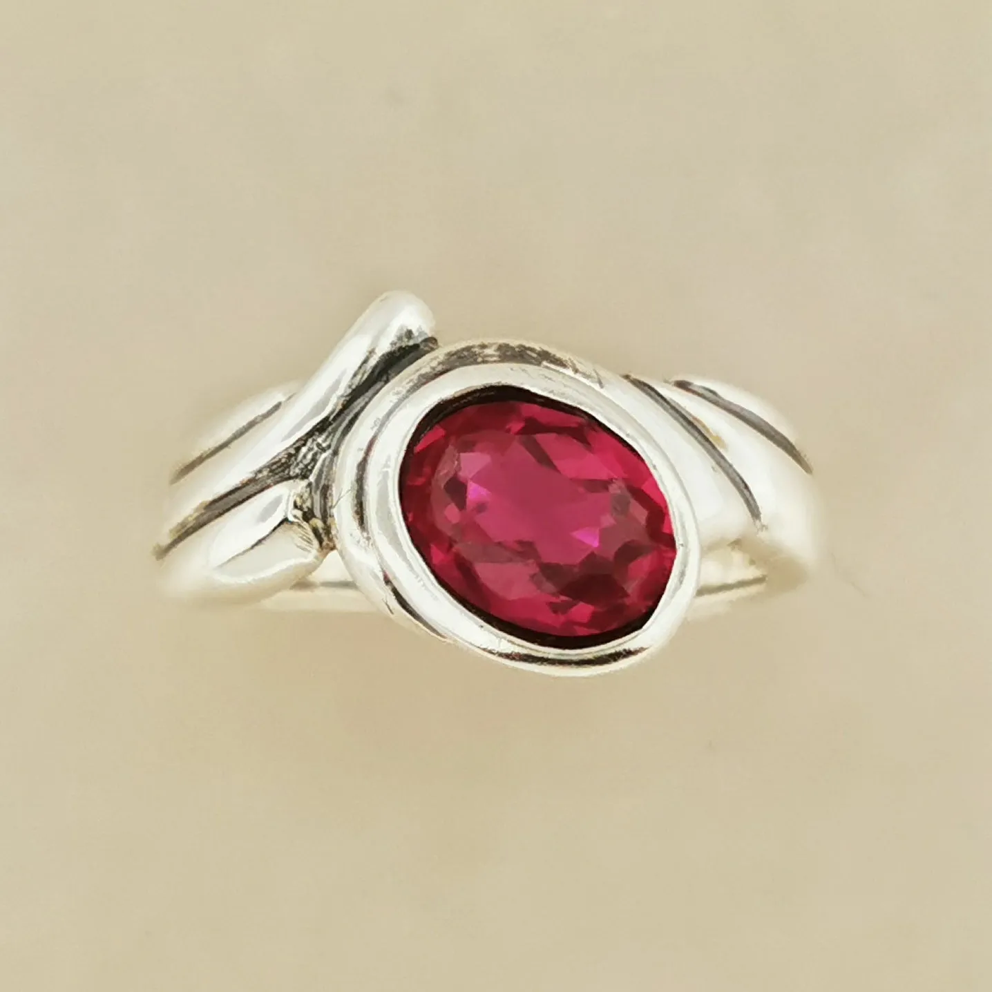 Freeform Geometric Ring with Birthstone in Sterling Silver