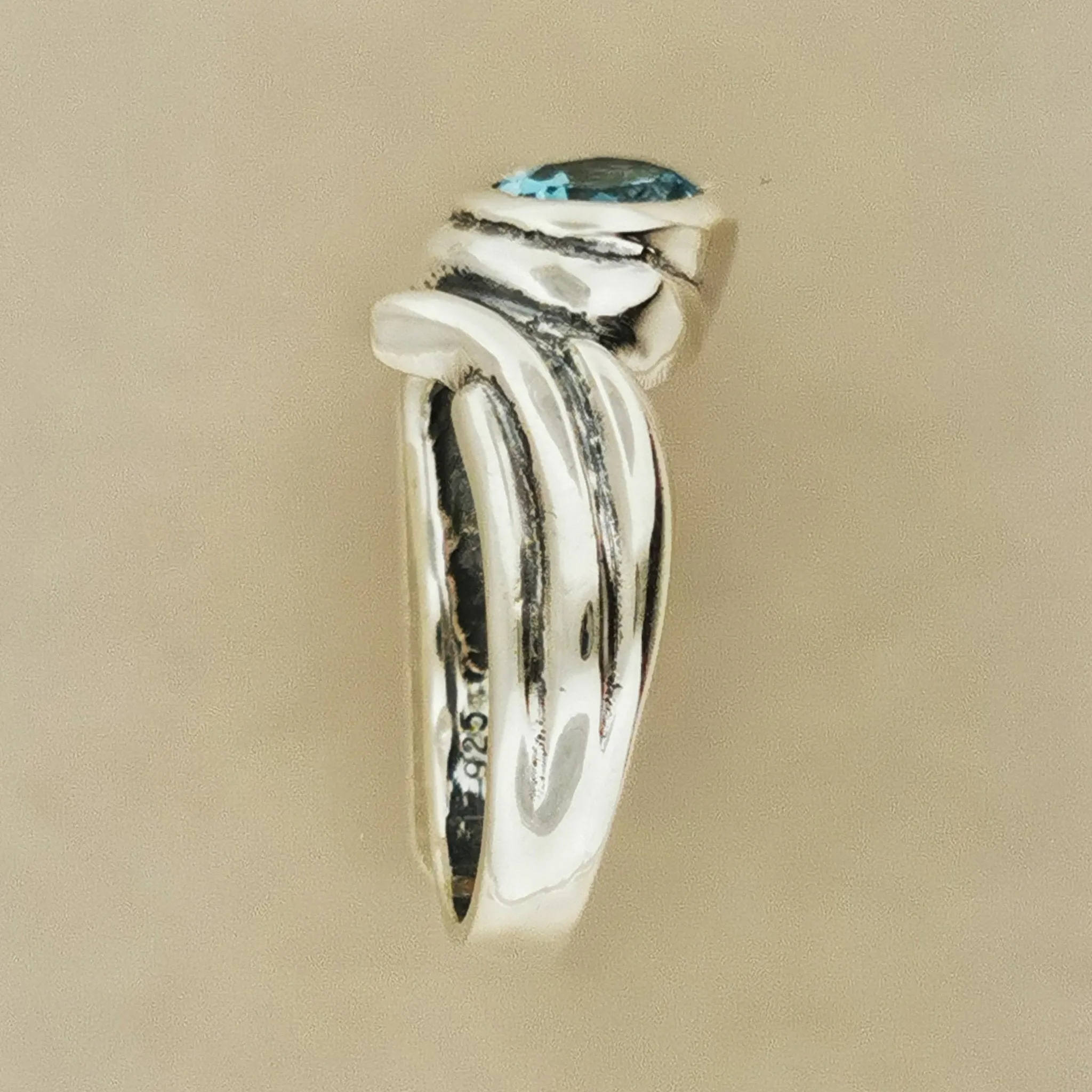 Freeform Geometric Ring with Birthstone in Sterling Silver