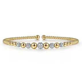 Gabriel & Co. Yellow and White Gold 3/8ctw Diamond Bujukan Stations Bangle Bracelet