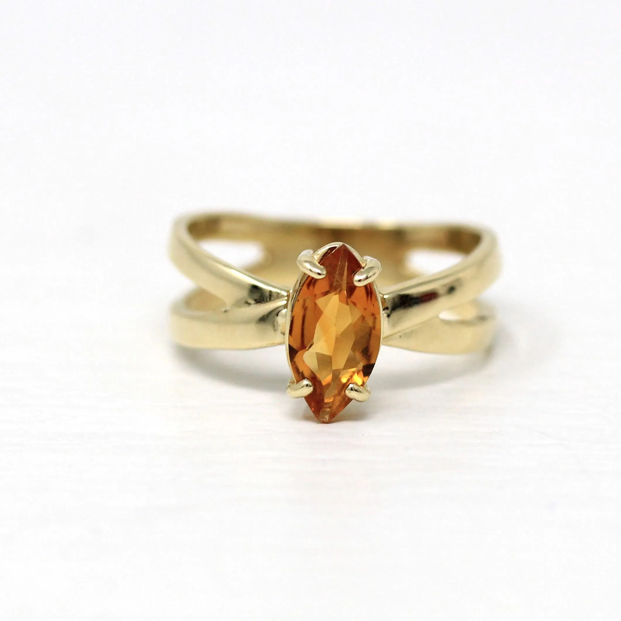 Genuine Citrine Ring - Retro 10k Yellow Gold Marquise Cut .67 CT Gem - Vintage Circa 1970s Era Size 5 3/4 November Birthstone Fine Jewelry