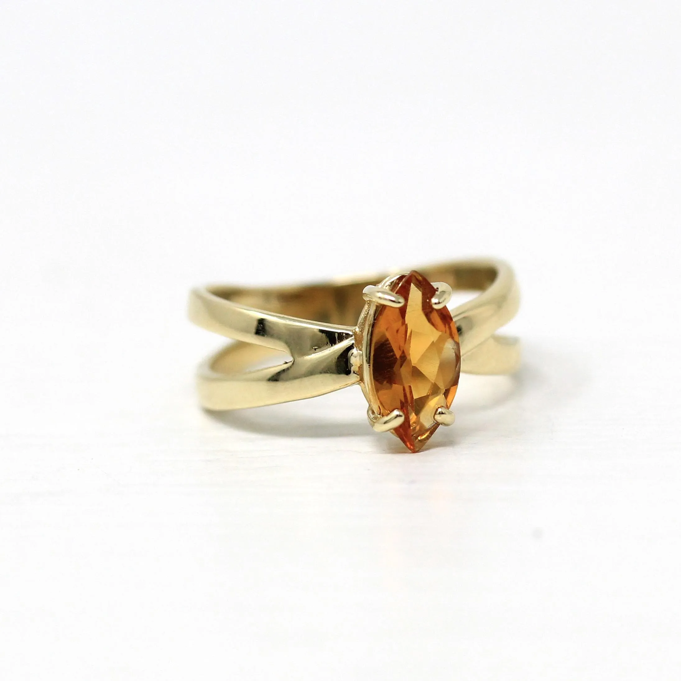 Genuine Citrine Ring - Retro 10k Yellow Gold Marquise Cut .67 CT Gem - Vintage Circa 1970s Era Size 5 3/4 November Birthstone Fine Jewelry