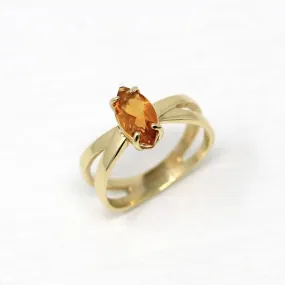 Genuine Citrine Ring - Retro 10k Yellow Gold Marquise Cut .67 CT Gem - Vintage Circa 1970s Era Size 5 3/4 November Birthstone Fine Jewelry
