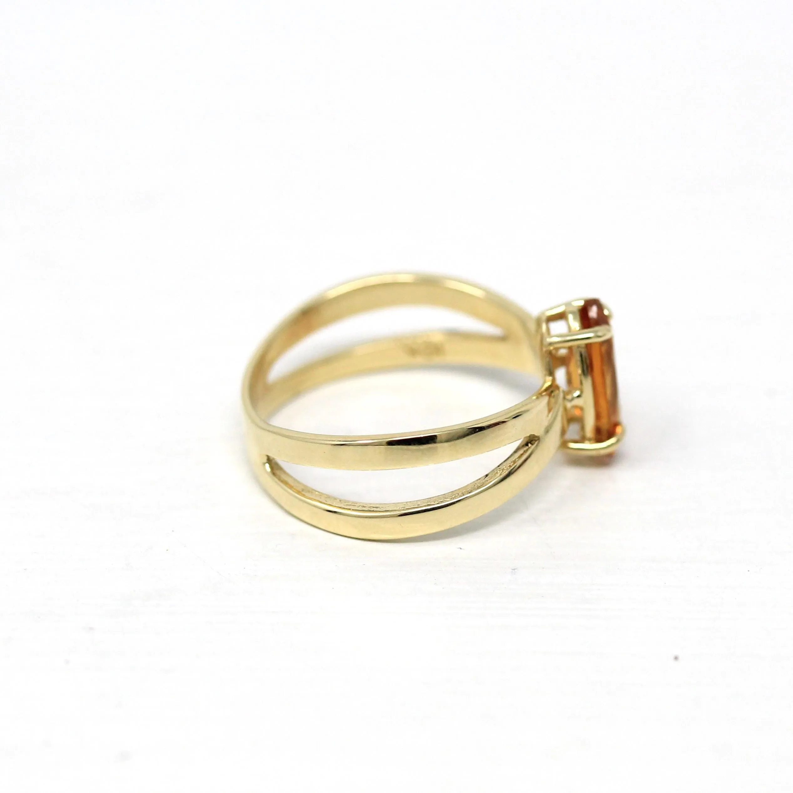 Genuine Citrine Ring - Retro 10k Yellow Gold Marquise Cut .67 CT Gem - Vintage Circa 1970s Era Size 5 3/4 November Birthstone Fine Jewelry