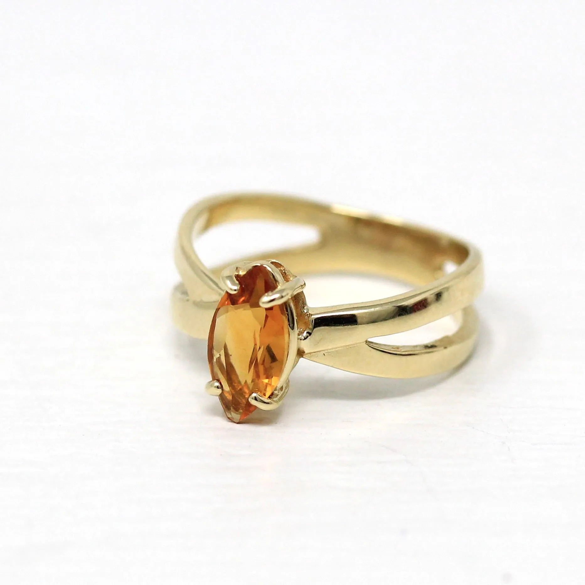 Genuine Citrine Ring - Retro 10k Yellow Gold Marquise Cut .67 CT Gem - Vintage Circa 1970s Era Size 5 3/4 November Birthstone Fine Jewelry