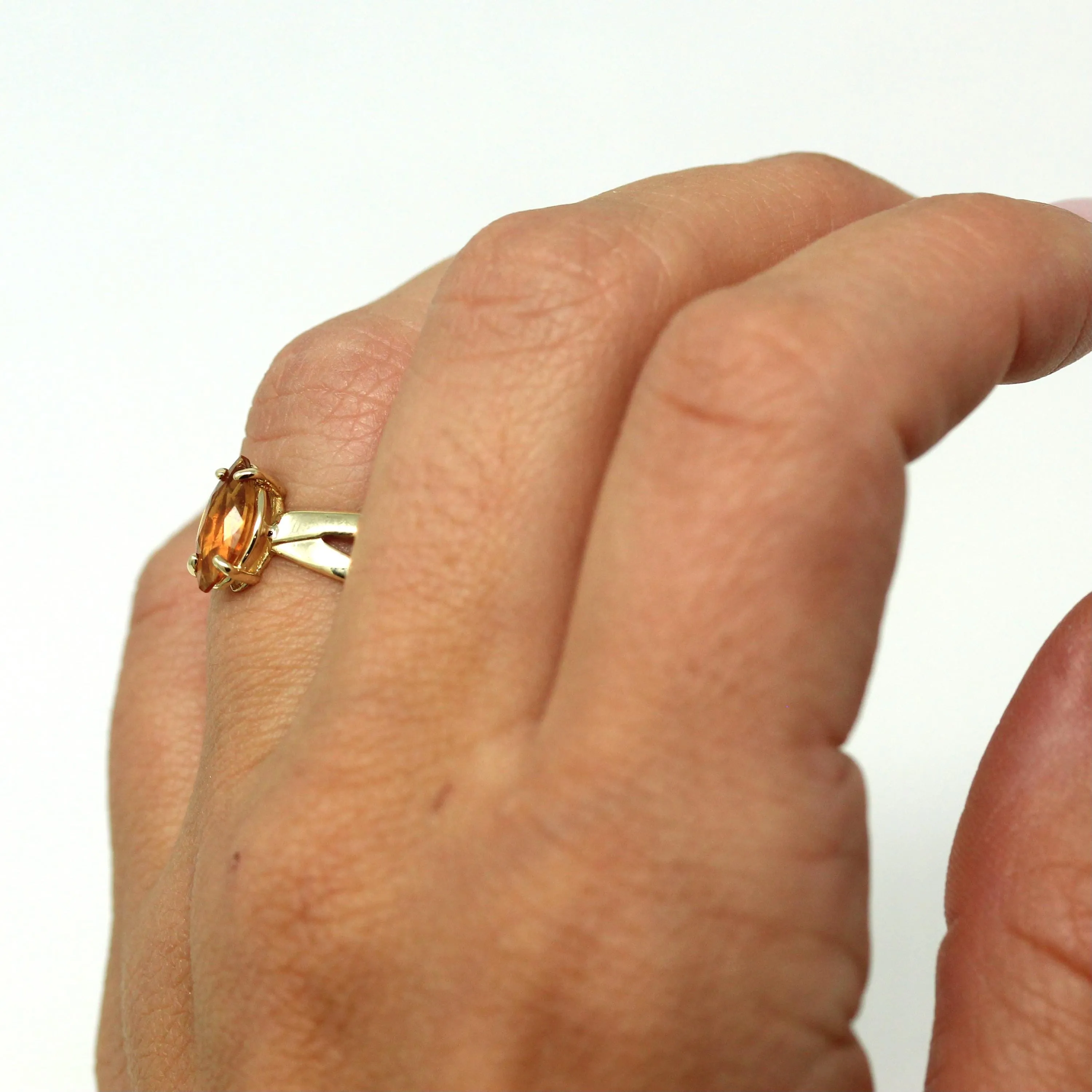 Genuine Citrine Ring - Retro 10k Yellow Gold Marquise Cut .67 CT Gem - Vintage Circa 1970s Era Size 5 3/4 November Birthstone Fine Jewelry