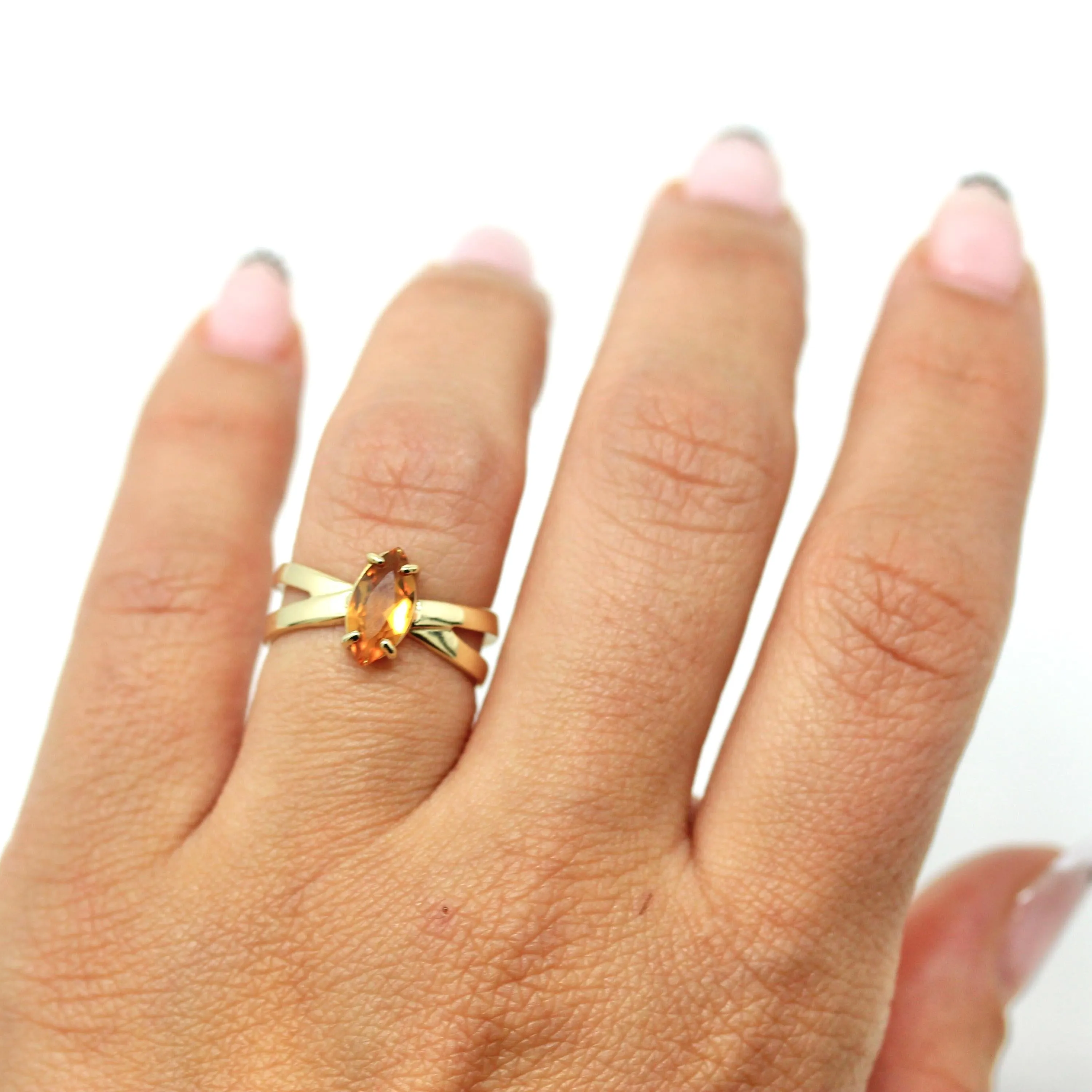 Genuine Citrine Ring - Retro 10k Yellow Gold Marquise Cut .67 CT Gem - Vintage Circa 1970s Era Size 5 3/4 November Birthstone Fine Jewelry