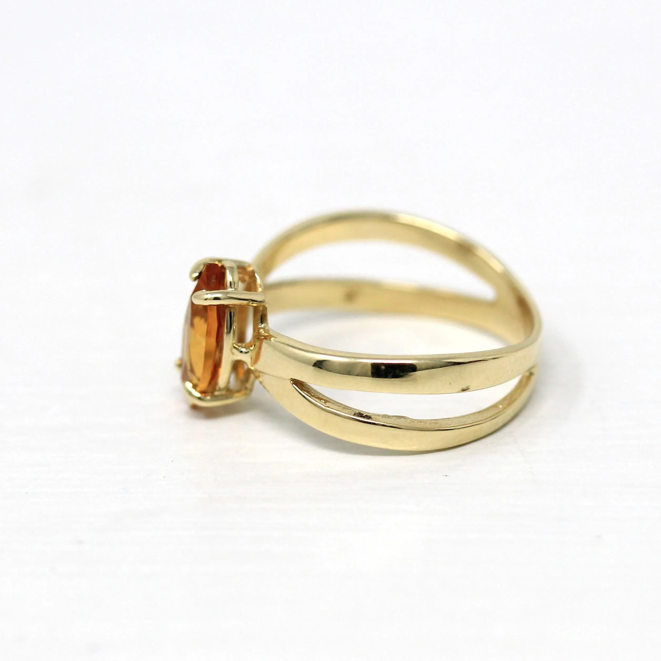 Genuine Citrine Ring - Retro 10k Yellow Gold Marquise Cut .67 CT Gem - Vintage Circa 1970s Era Size 5 3/4 November Birthstone Fine Jewelry