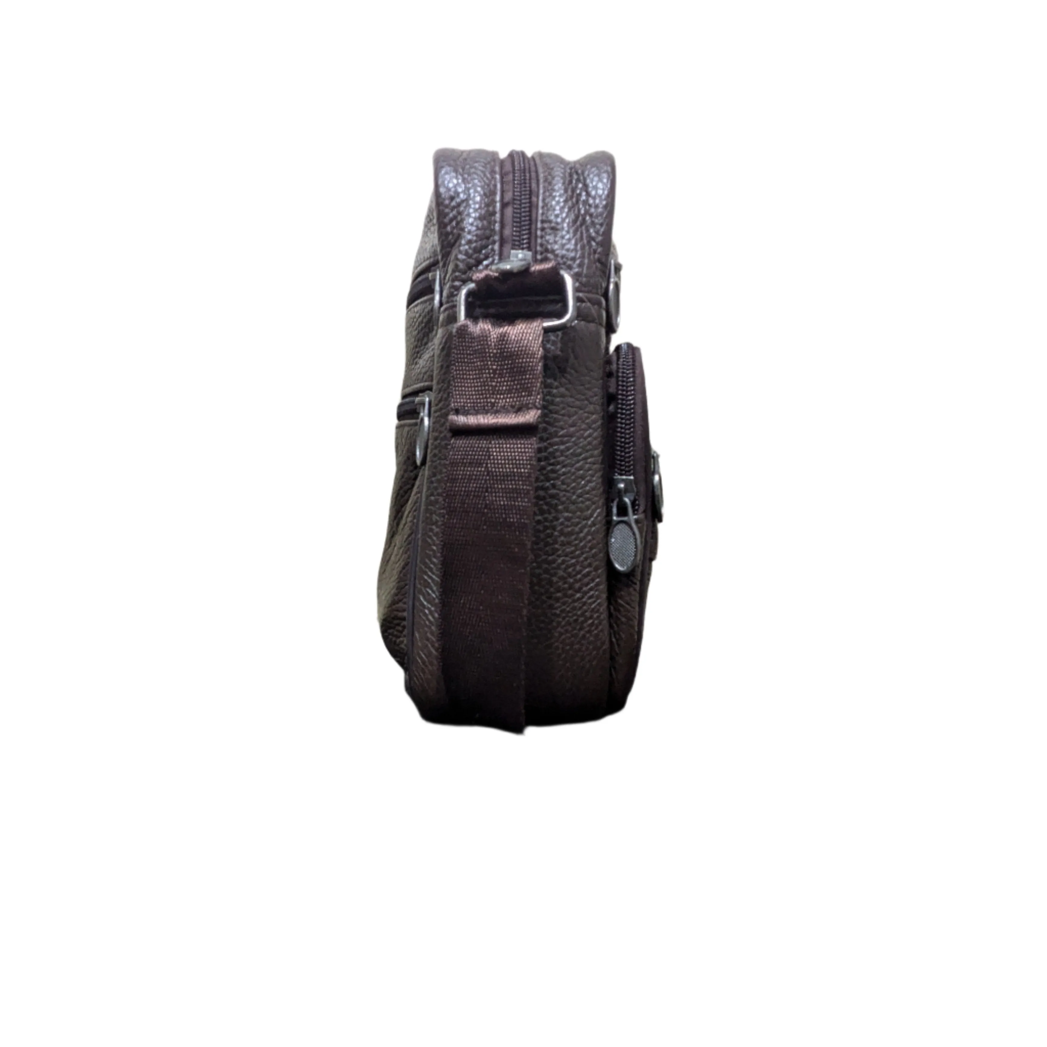 Genuine Leather Brown Compact Messenger Crossbody Bag