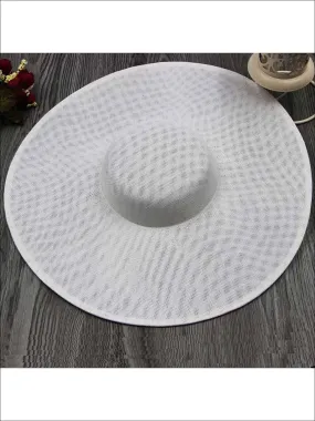 Girls Vintage Style White Woven Wide Brim Fascinator Hat