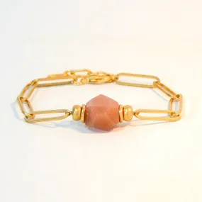 Gold Tone Paperclip Bracelet with Mocha Stone