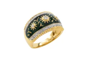 Green enamel and diamond ring in 18 carat gold