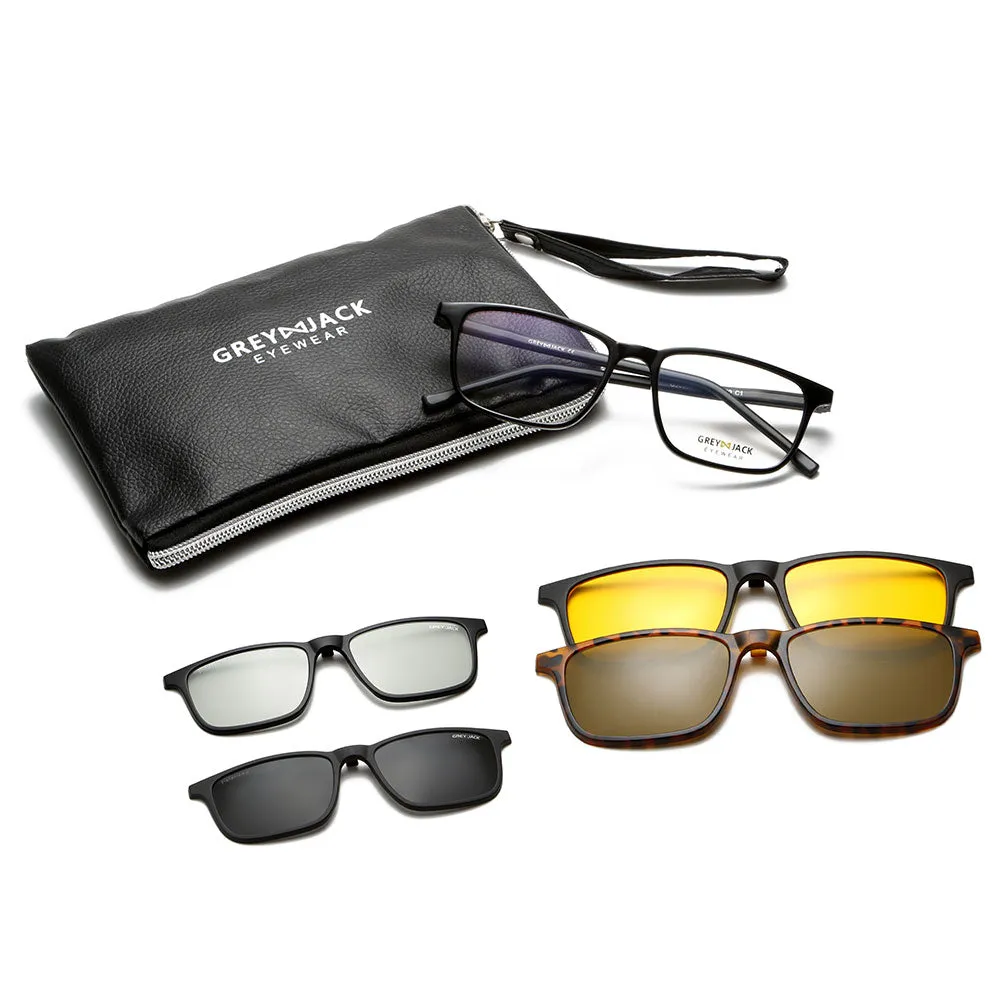 GREY JACK 3D TR90 Rectangular 4Pcs Magnetic Polarized Clip On Sunglasses 6038