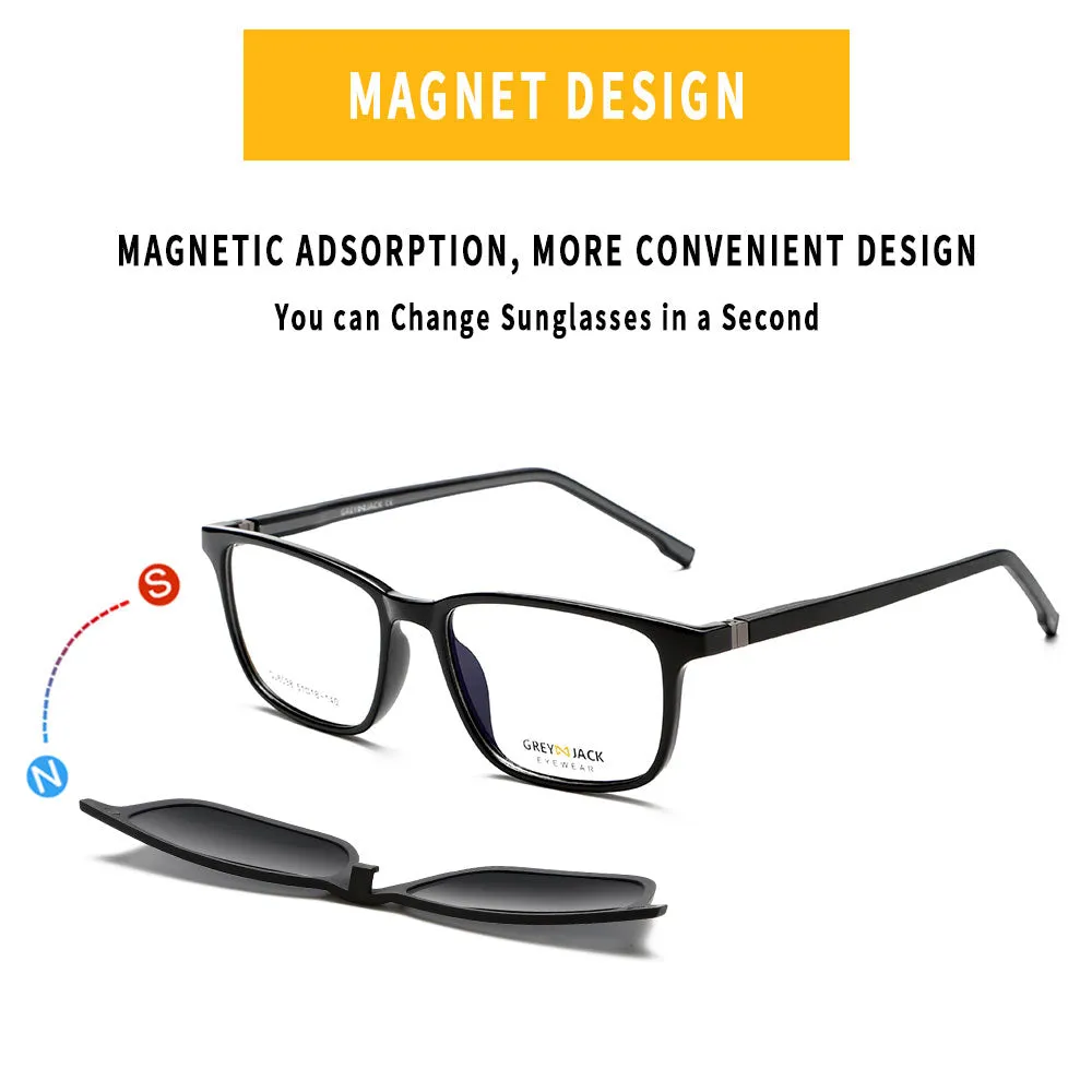 GREY JACK 3D TR90 Rectangular 4Pcs Magnetic Polarized Clip On Sunglasses 6038