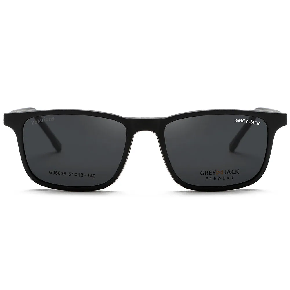 GREY JACK 3D TR90 Rectangular 4Pcs Magnetic Polarized Clip On Sunglasses 6038