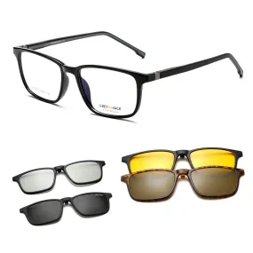 GREY JACK 3D TR90 Rectangular 4Pcs Magnetic Polarized Clip On Sunglasses 6038