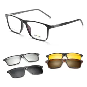 GREY JACK 4PCS Lens 3D Polarized Rectangle Clip on Glasses with Spring Hinge 6054