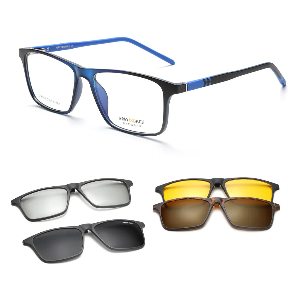 GREY JACK 4PCS Lens 3D Polarized Rectangle Clip on Glasses with Spring Hinge 6054