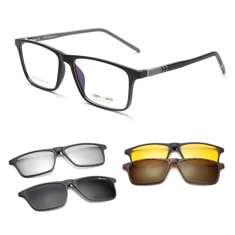 GREY JACK 4PCS Lens 3D Polarized Rectangle Clip on Glasses with Spring Hinge 6054