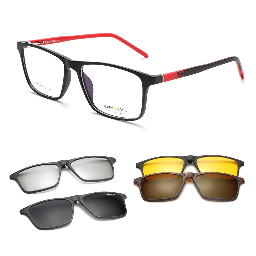 GREY JACK 4PCS Lens 3D Polarized Rectangle Clip on Glasses with Spring Hinge 6054