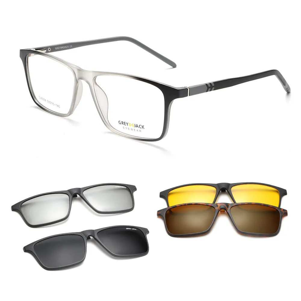 GREY JACK 4PCS Lens 3D Polarized Rectangle Clip on Glasses with Spring Hinge 6054