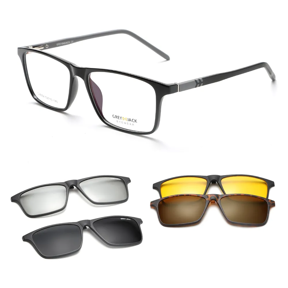 GREY JACK 4PCS Lens 3D Polarized Rectangle Clip on Glasses with Spring Hinge 6054