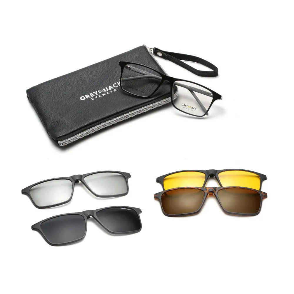 GREY JACK 4PCS Lens 3D Polarized Rectangle Clip on Glasses with Spring Hinge 6054