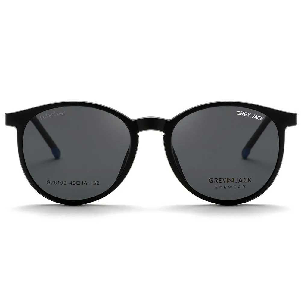 GREY JACK 4PCS TR90 Frame Round Clip On Glasses for Myopic Men Women 6109