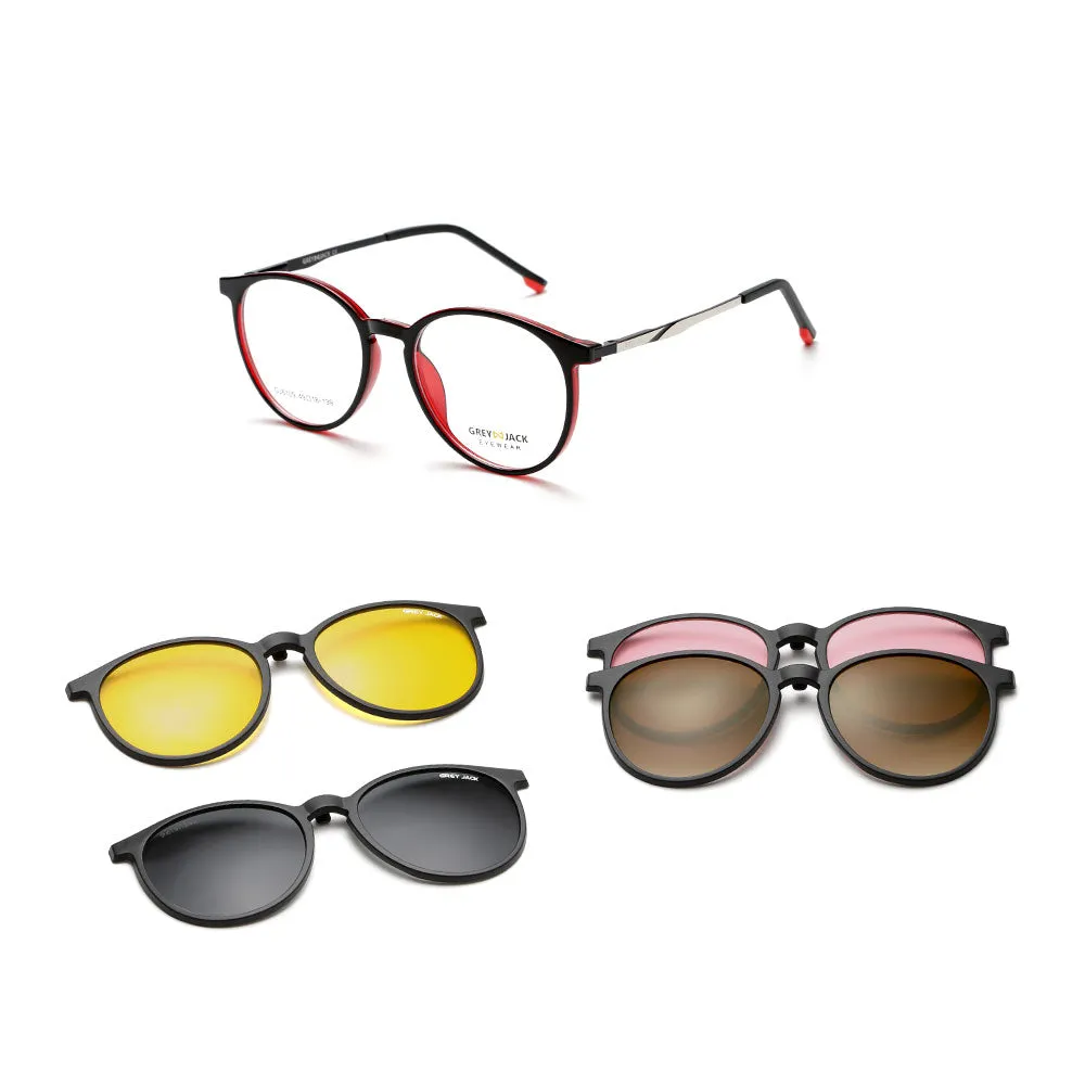 GREY JACK 4PCS TR90 Frame Round Clip On Glasses for Myopic Men Women 6109