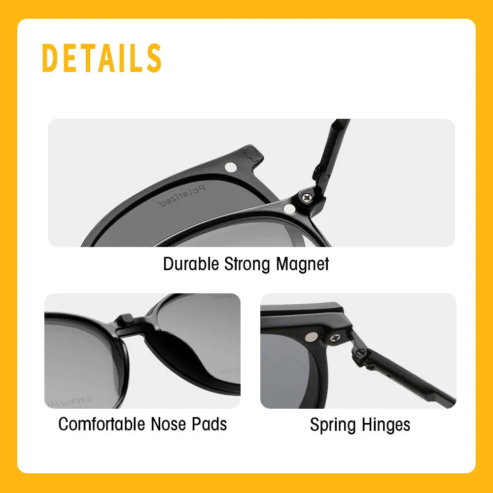 GREY JACK 4PCS TR90 Frame Round Clip On Glasses for Myopic Men Women 6109