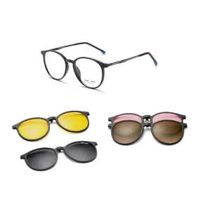GREY JACK 4PCS TR90 Frame Round Clip On Glasses for Myopic Men Women 6109