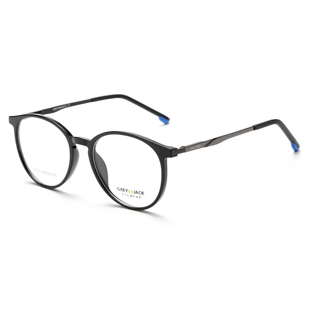 GREY JACK 4PCS TR90 Frame Round Clip On Glasses for Myopic Men Women 6109