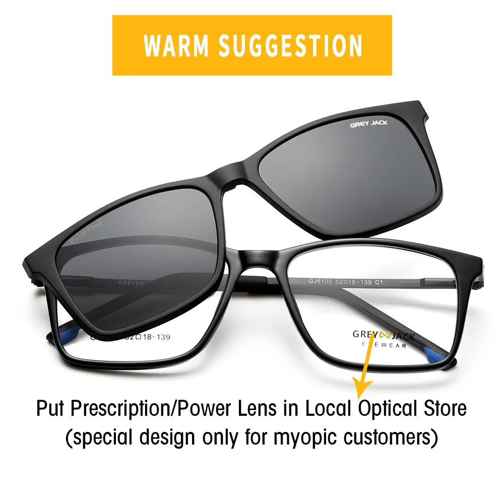 GREY JACK Latest Stylish Rectangle Magnetic Clip On Glasses for Men Women 6105