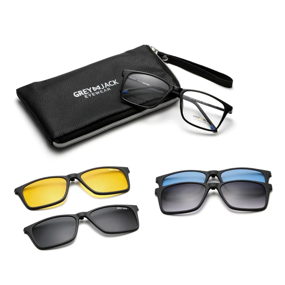 GREY JACK Latest Stylish Rectangle Magnetic Clip On Glasses for Men Women 6105