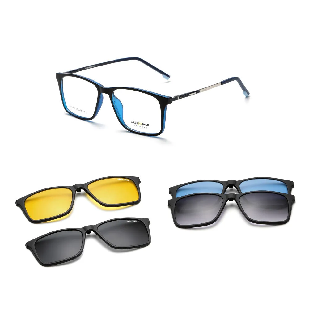 GREY JACK Latest Stylish Rectangle Magnetic Clip On Glasses for Men Women 6105
