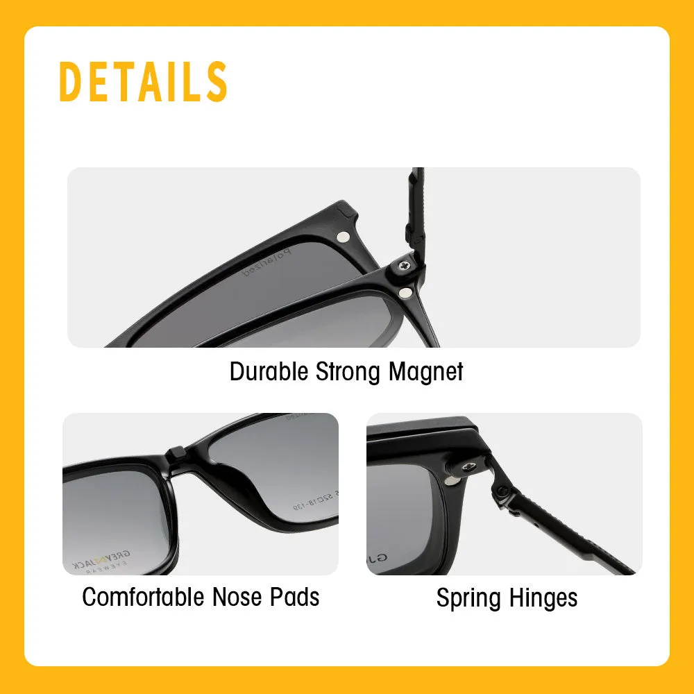 GREY JACK Latest Stylish Rectangle Magnetic Clip On Glasses for Men Women 6105