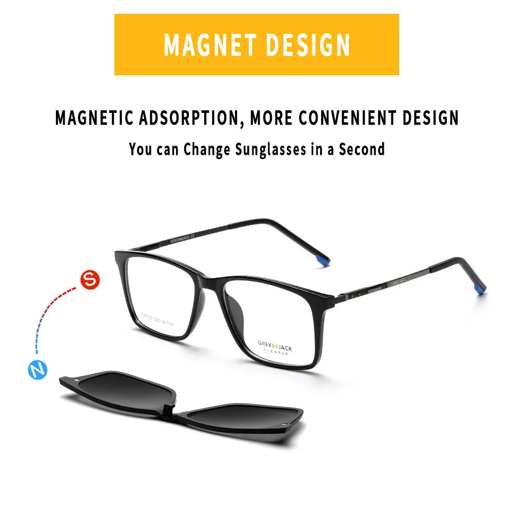 GREY JACK Latest Stylish Rectangle Magnetic Clip On Glasses for Men Women 6105