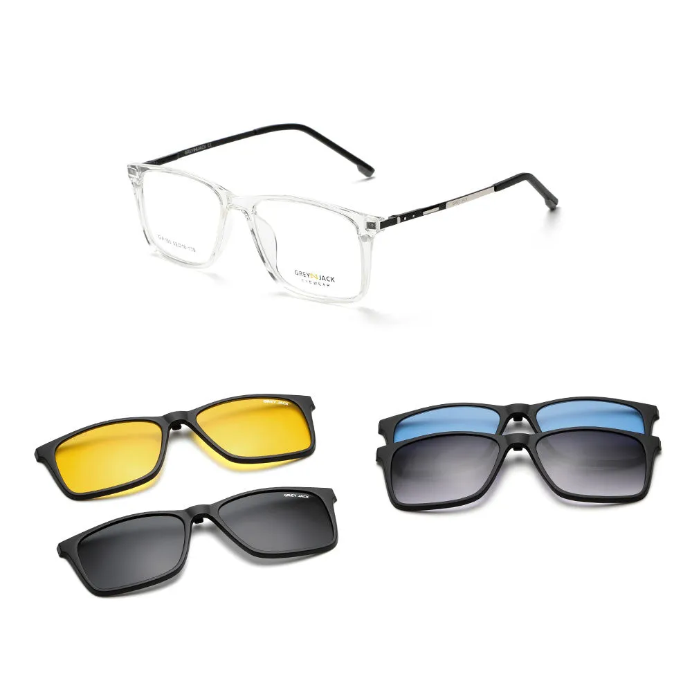 GREY JACK Latest Stylish Rectangle Magnetic Clip On Glasses for Men Women 6105