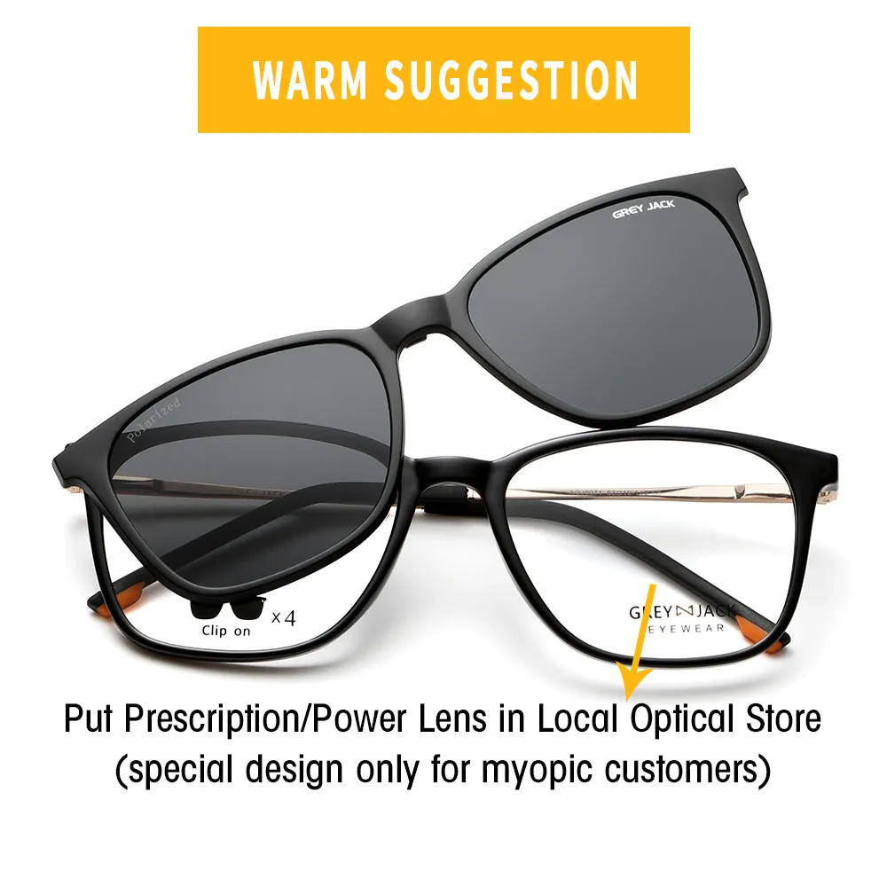 GREY JACK Magnetic Clip On Sunglasses for Myopic Men Women AGJ6071