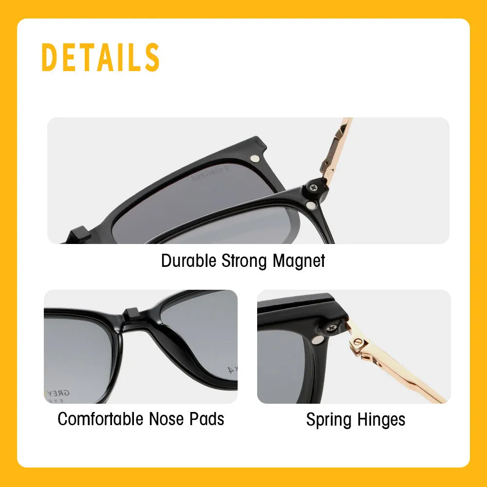 GREY JACK Magnetic Clip On Sunglasses for Myopic Men Women AGJ6071