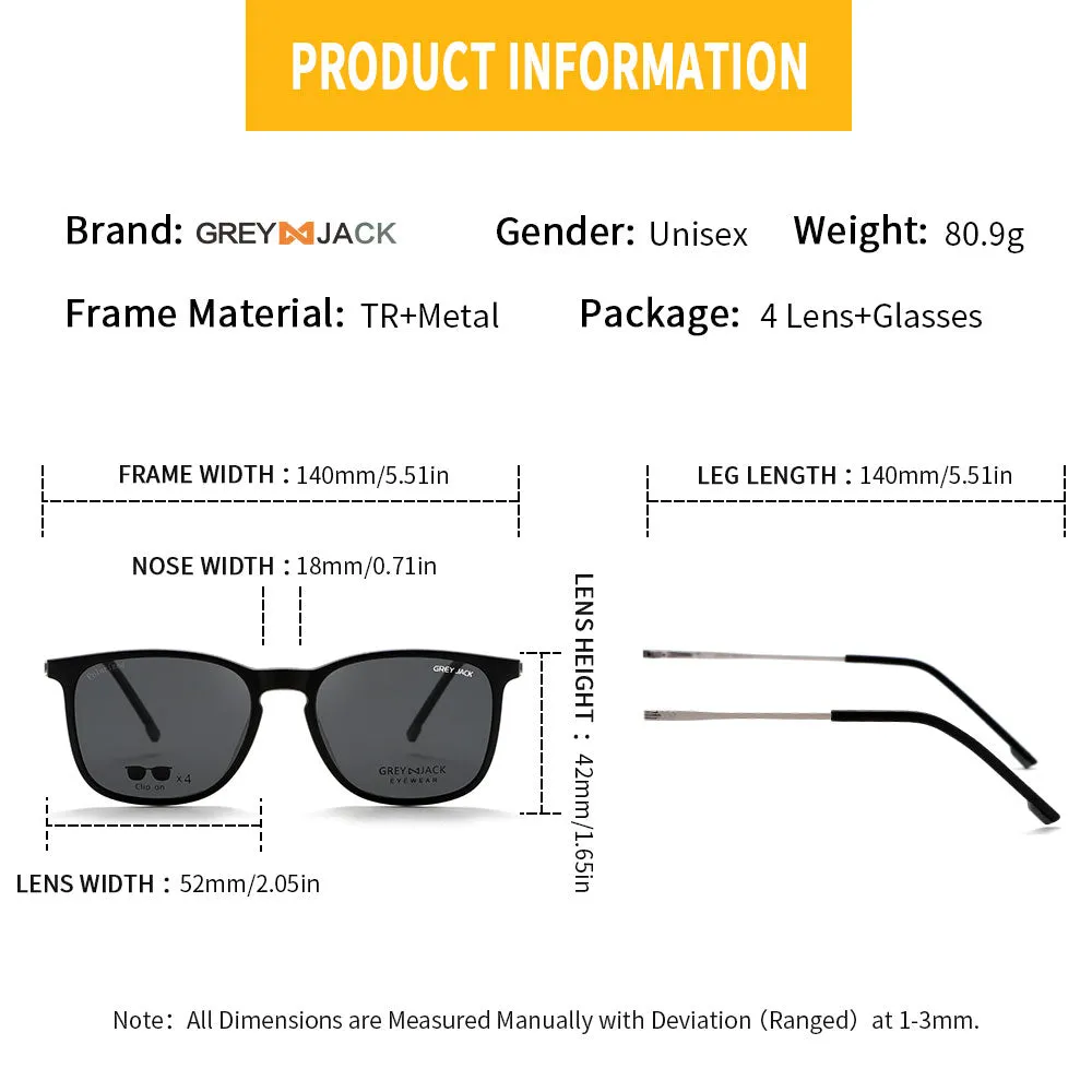 GREY JACK TR90 Clip on Glasses with 4PCS Magnetic Lens AGJ6076