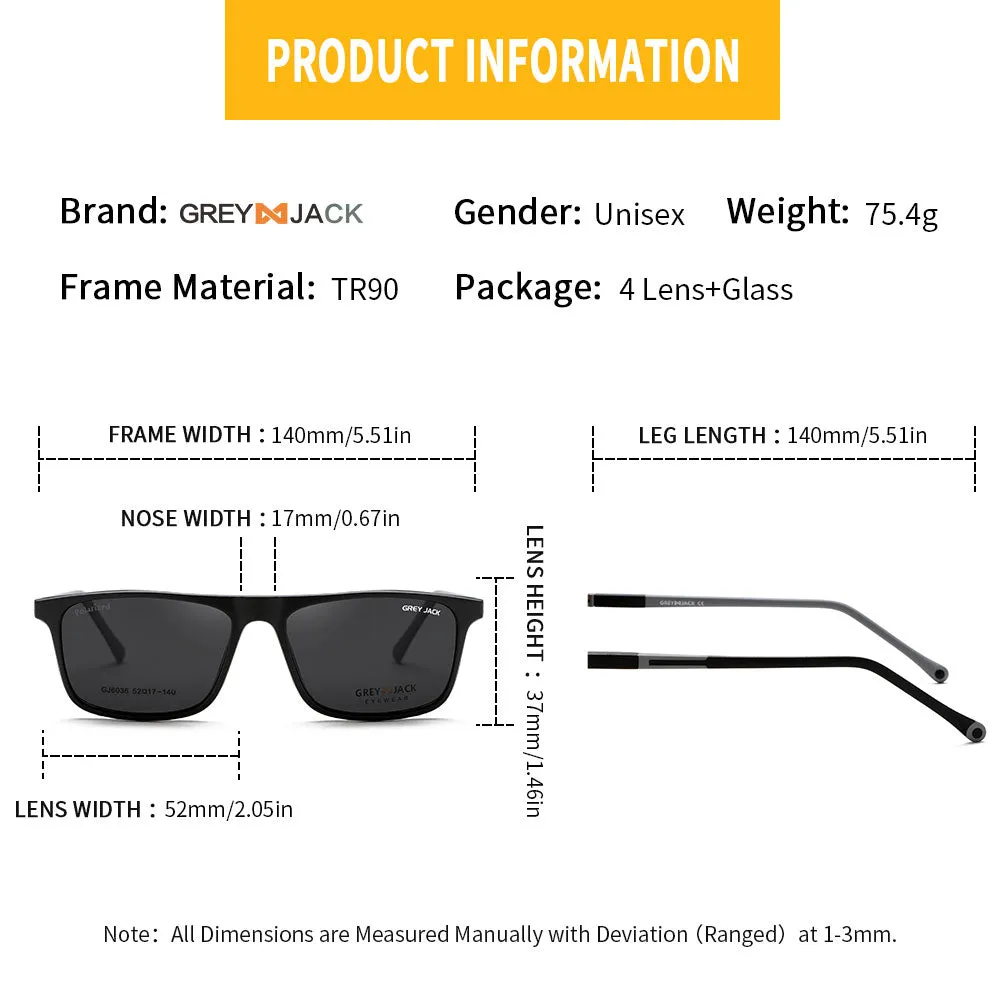 GREY JACK TR90 Frame 3D Polarized Lens Clip On Glasses 6036