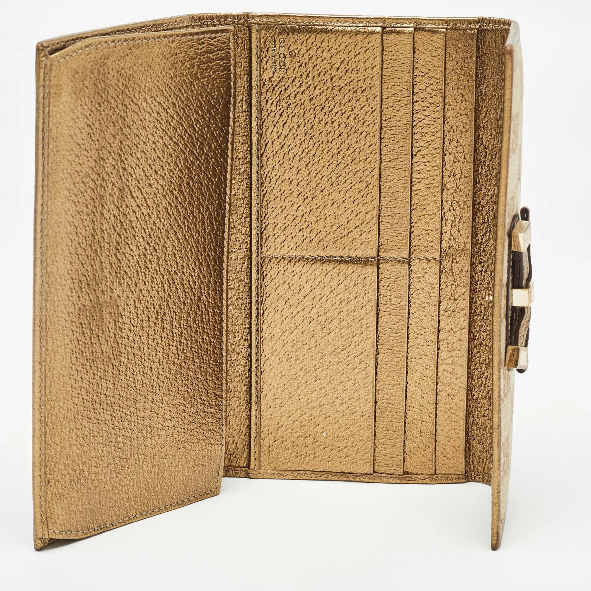 Gucci Gold/beige Gg Canvas And Leather Princy Continental Wallet