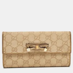 Gucci Gold/beige Gg Canvas And Leather Princy Continental Wallet