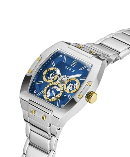 GUESS Men's 43mm Watch - Silver Tone Bracelet Blue Dial Silver Tone Case